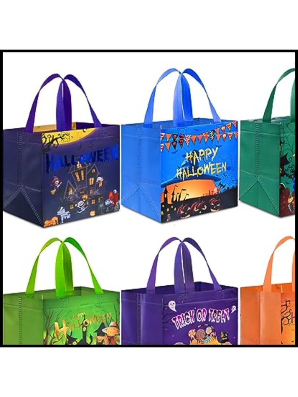 6 Pc Halloween Trick or Treat Bags Non-Woven Candy Tote Bags with Handles